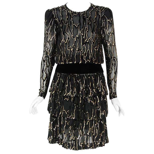 Vintage 1979 Givenchy Haute-Couture Metallic Gold and Black Burnout ...