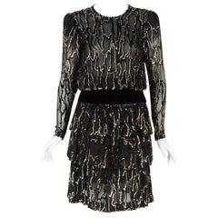 Vintage 1979 Givenchy Haute-Couture Metallic Gold & Black Burnout Velvet Dress