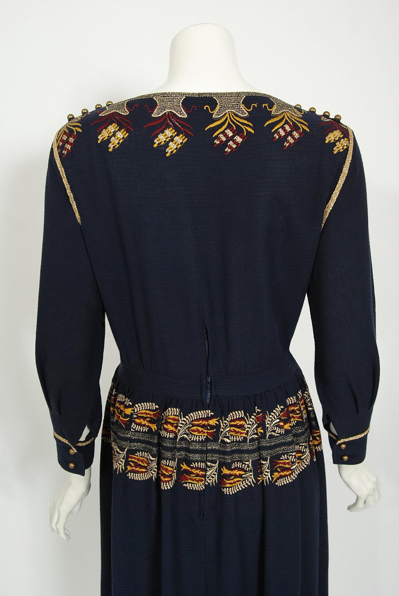 Vintage 1979 Karl Lagerfeld for Chloe Navy Blue Metallic Embroidered Knit Dress 7