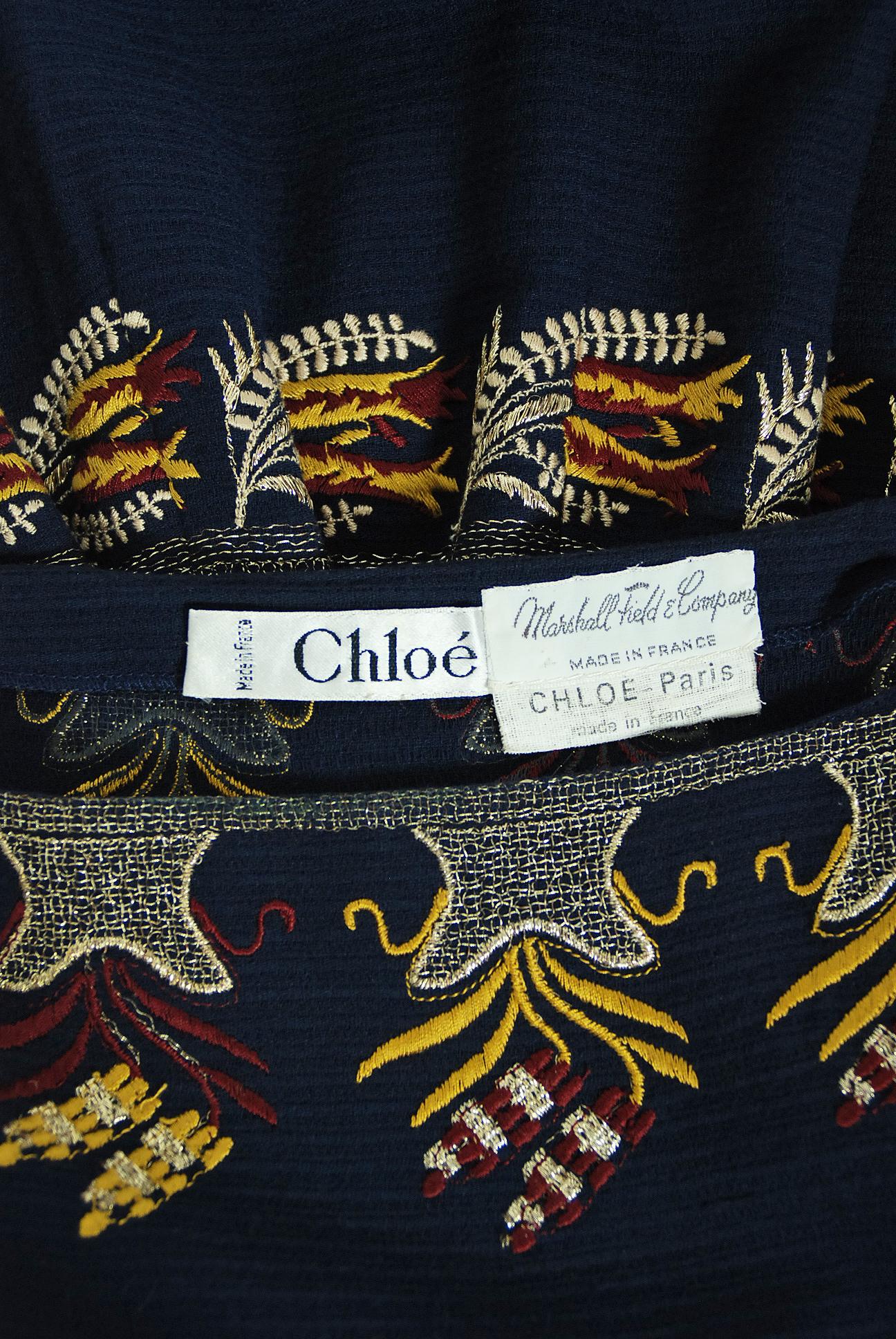 Vintage 1979 Karl Lagerfeld for Chloe Navy Blue Metallic Embroidered Knit Dress 9