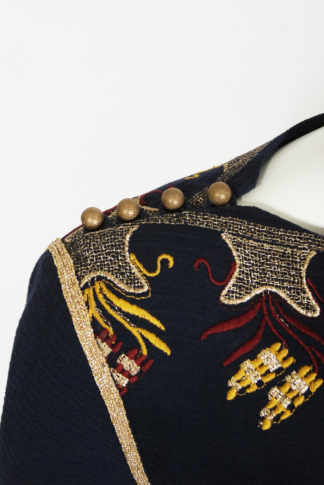 Women's Vintage 1979 Karl Lagerfeld for Chloe Navy Blue Metallic Embroidered Knit Dress