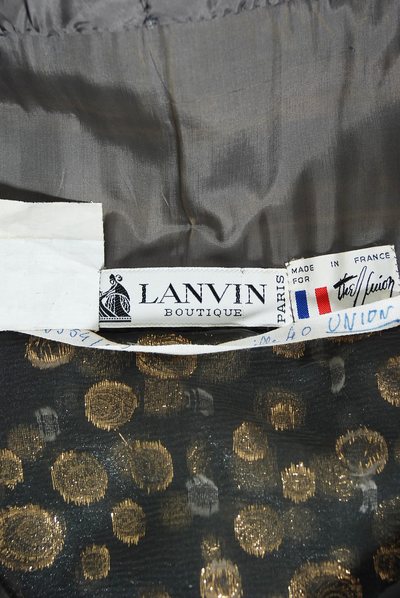 Vintage 1970's Lanvin Couture Metallic Polka-Dot Charcoal Silk Lamé Halter Dress 5