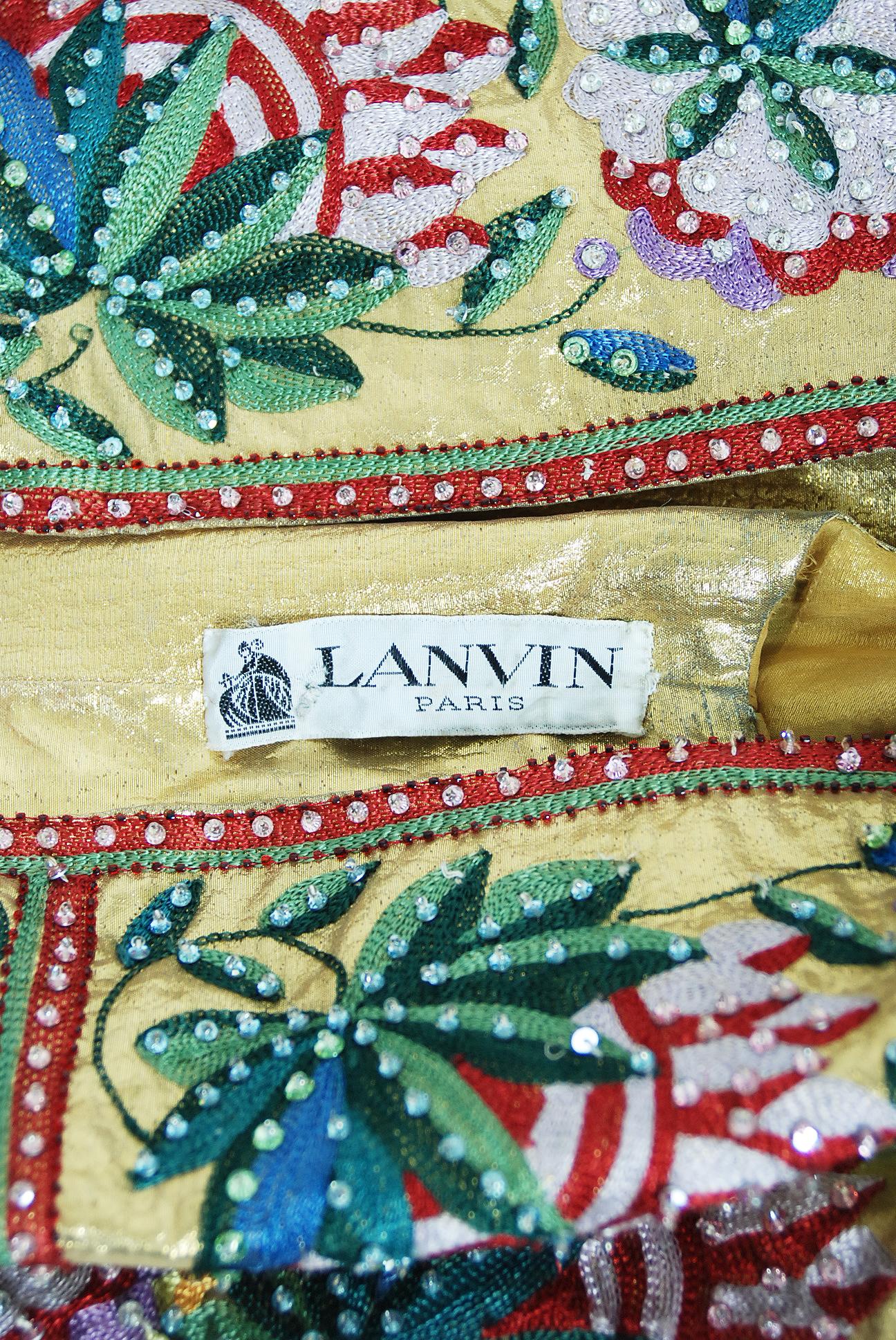 Vintage 1979 Lanvin Haute Couture Embroidered Beaded Gold Lamé Cropped Jacket For Sale 4