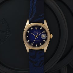 Vintage 1979 Rolex DateJust Model 16018 18 Karat Blue Vignette Dial on Strap