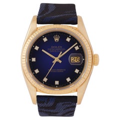 Vintage 1979 Rolex DateJust Model 16018 18 Karat Blue Vignette Dial on Strap