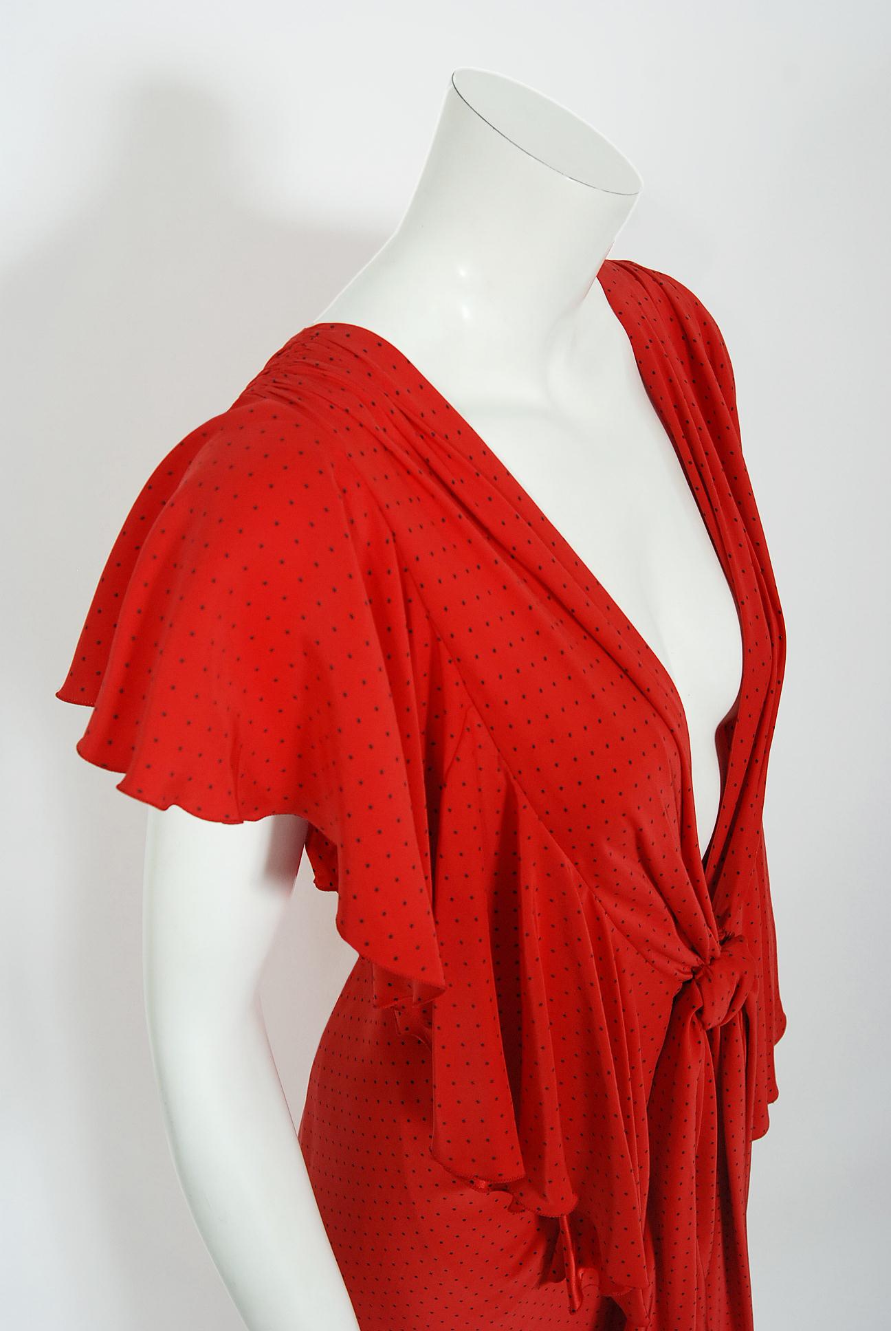 Vintage 1979 Yves Saint Laurent Haute Couture Backless Red Dotted Silk Gown 7