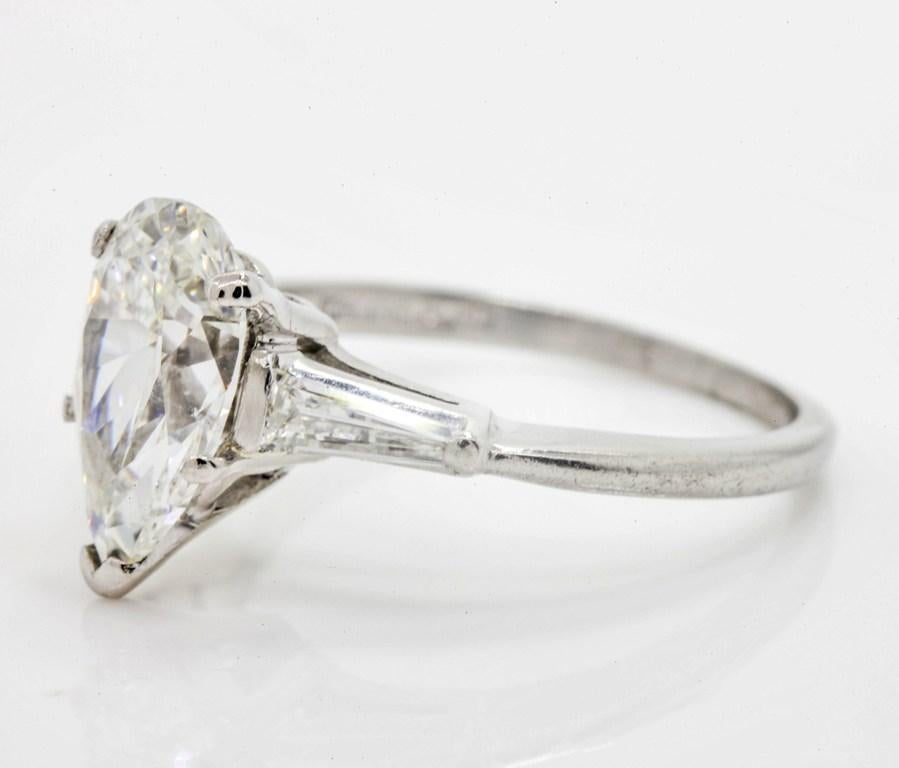 Modern Vintage 1.98 Carat Pear Shape G.I.A. Diamond Platinum Ring