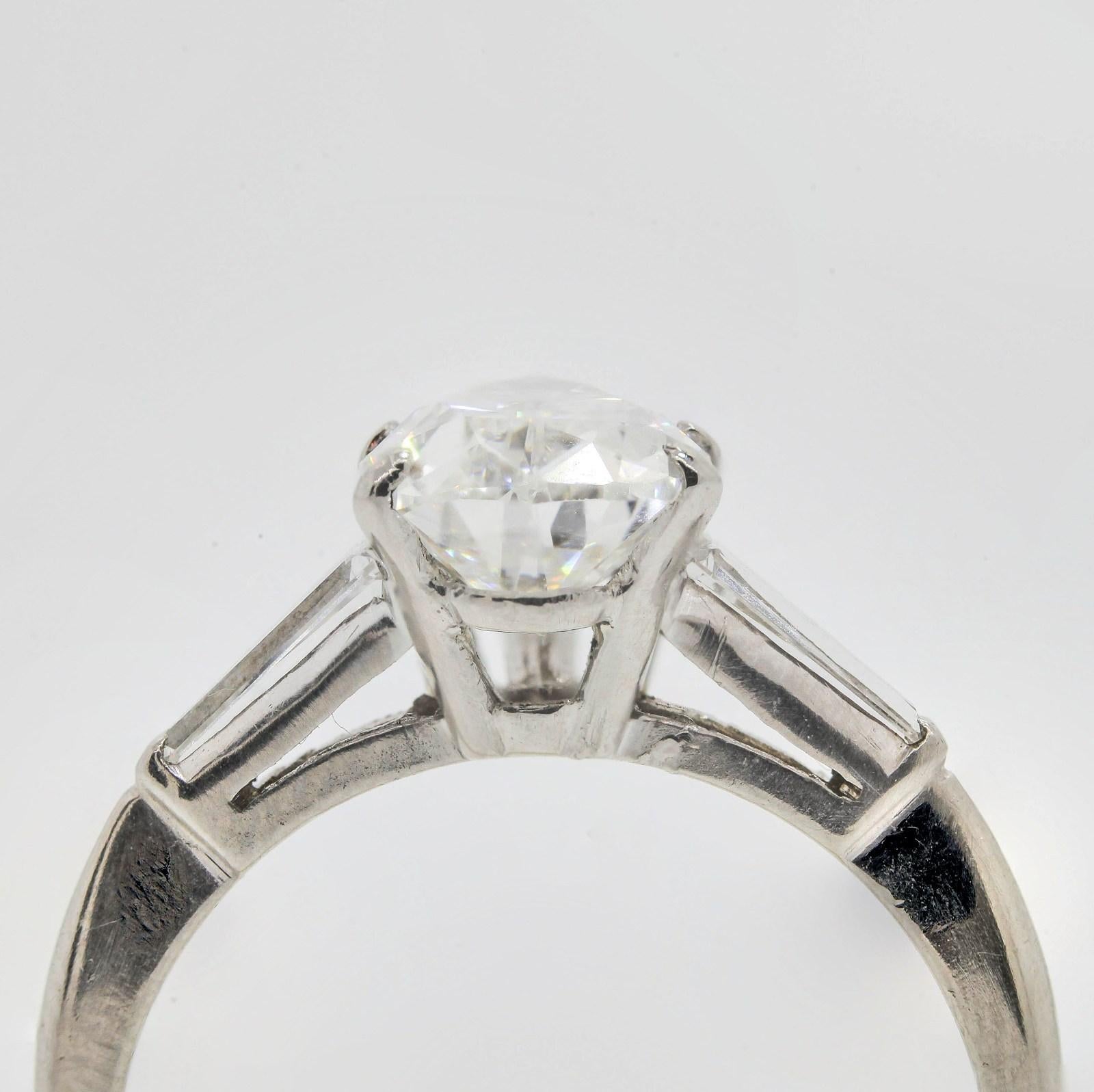 Pear Cut Vintage 1.98 Carat Pear Shape G.I.A. Diamond Platinum Ring