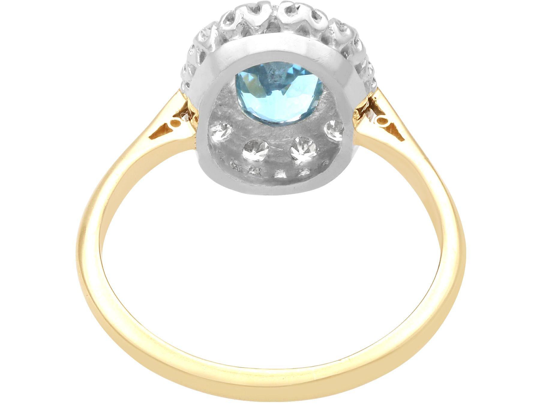 Gelbgold-Clusterring mit 1,25 Karat Aquamarin und Diamant, Vintage, 1980 im Zustand „Hervorragend“ in Jesmond, Newcastle Upon Tyne