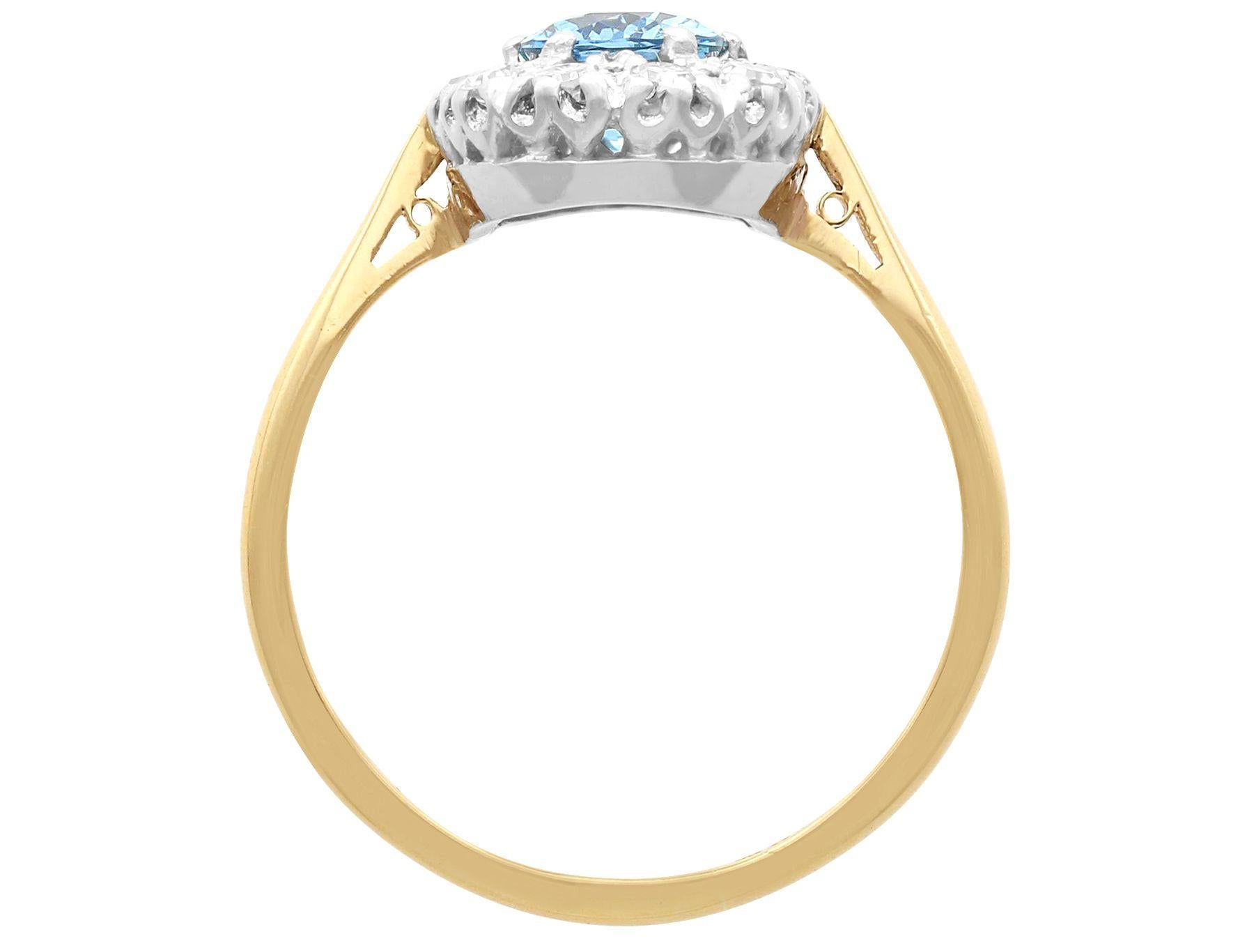 Gelbgold-Clusterring mit 1,25 Karat Aquamarin und Diamant, Vintage, 1980 für Damen oder Herren