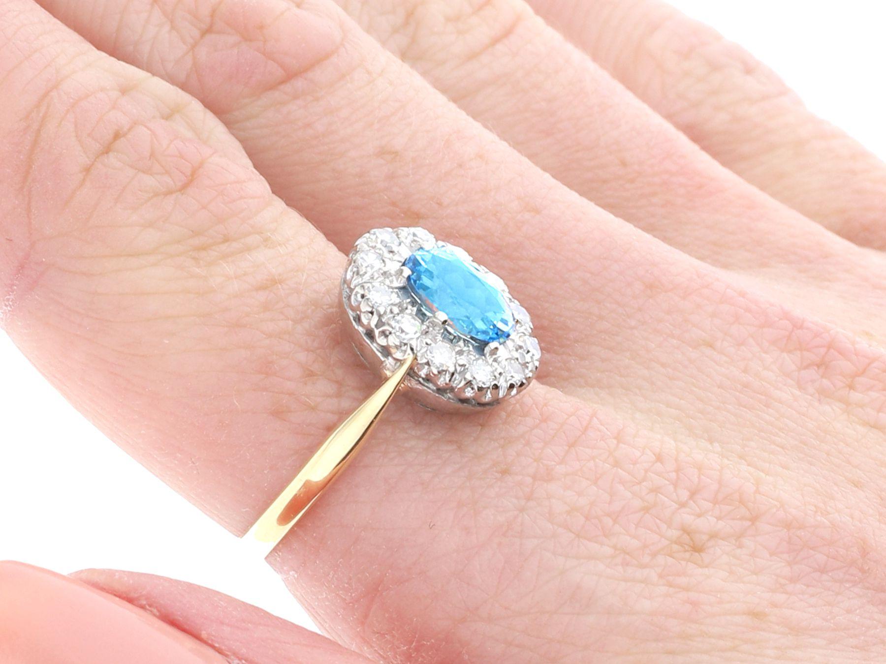 Gelbgold-Clusterring mit 1,25 Karat Aquamarin und Diamant, Vintage, 1980 2