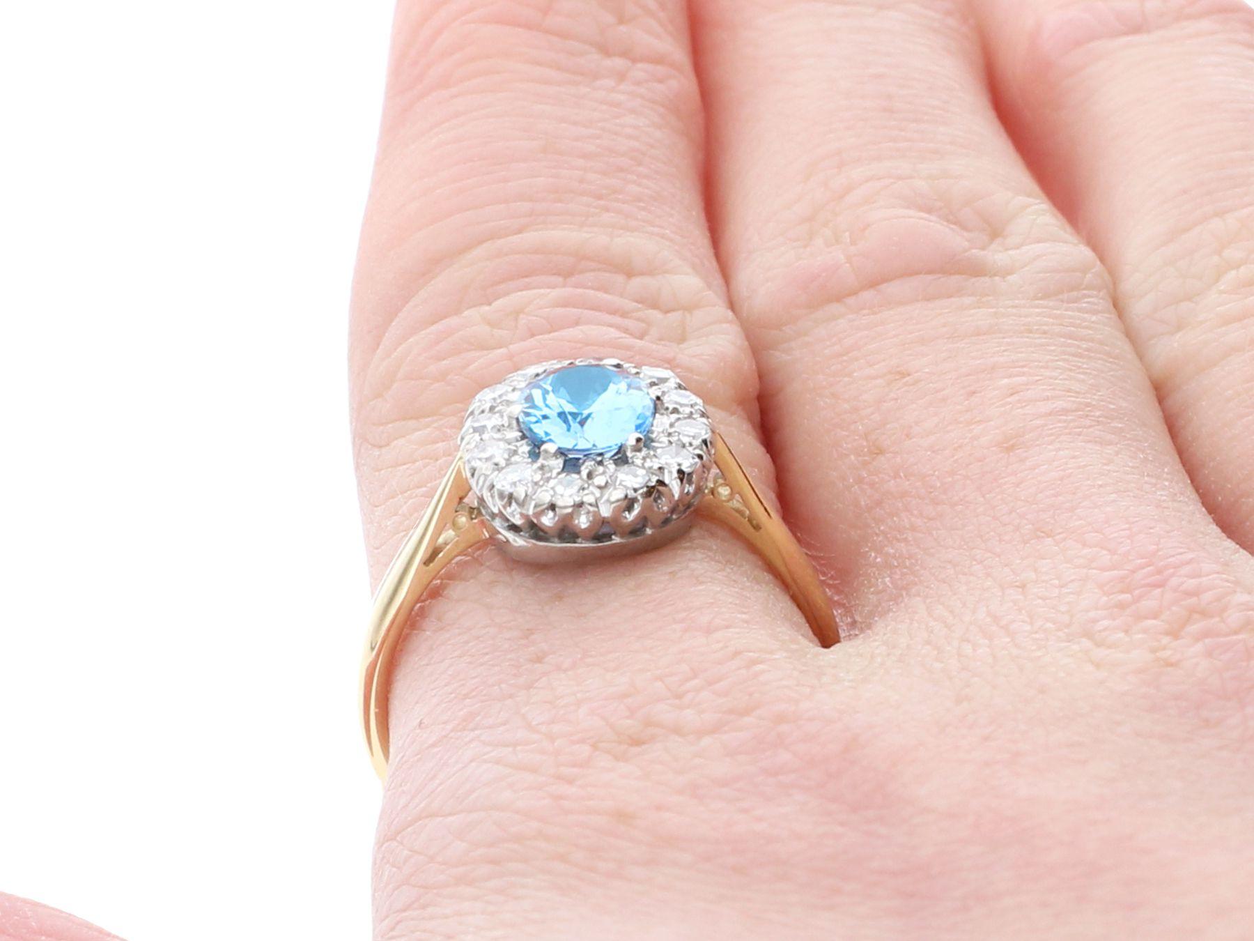 Gelbgold-Clusterring mit 1,25 Karat Aquamarin und Diamant, Vintage, 1980 3