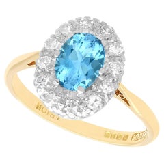 Gelbgold-Clusterring mit 1,25 Karat Aquamarin und Diamant, Vintage, 1980