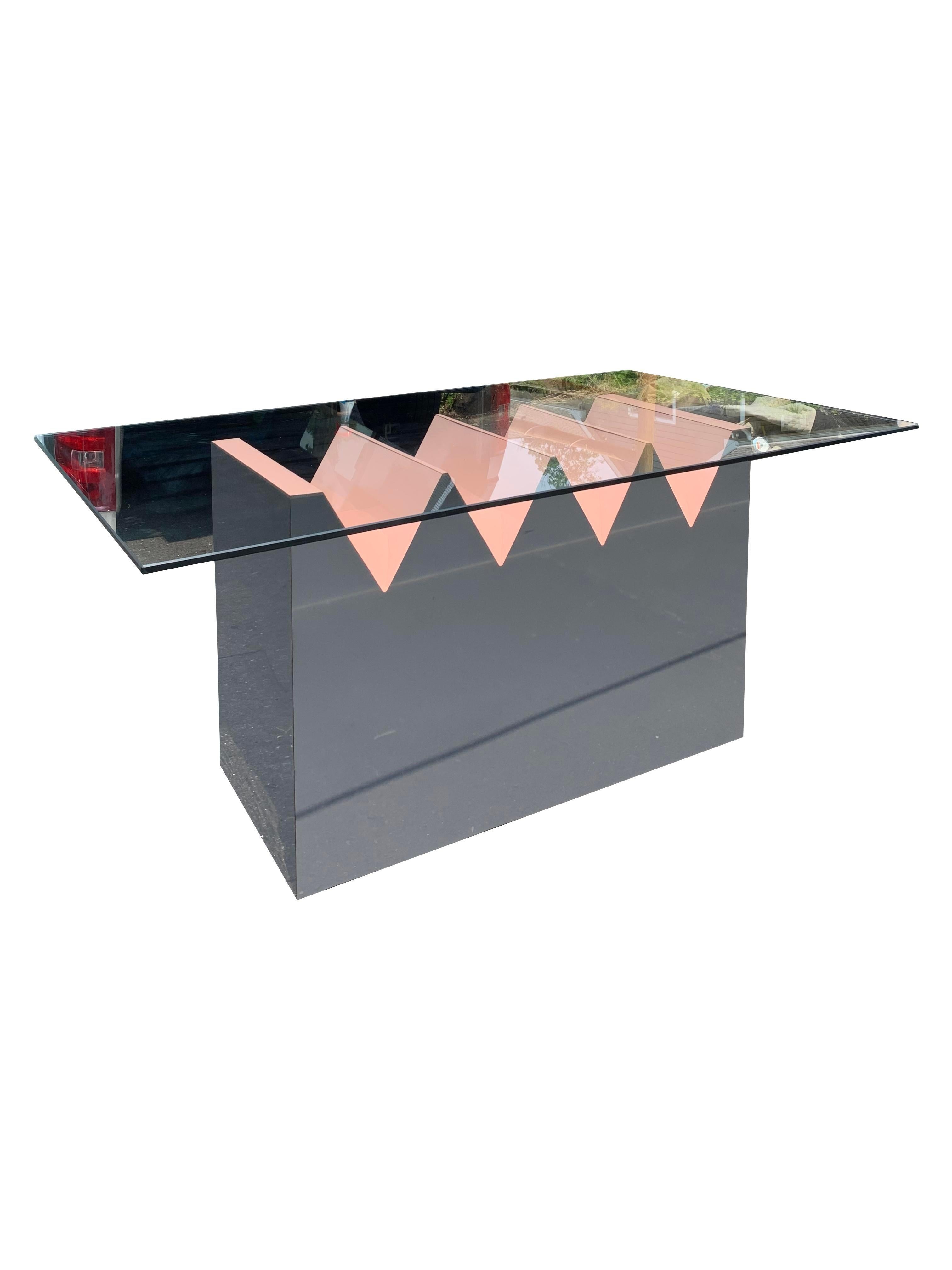 Table de salle à manger vintage 1980/90s Deco Modernity avec plateau en verre en vente 5