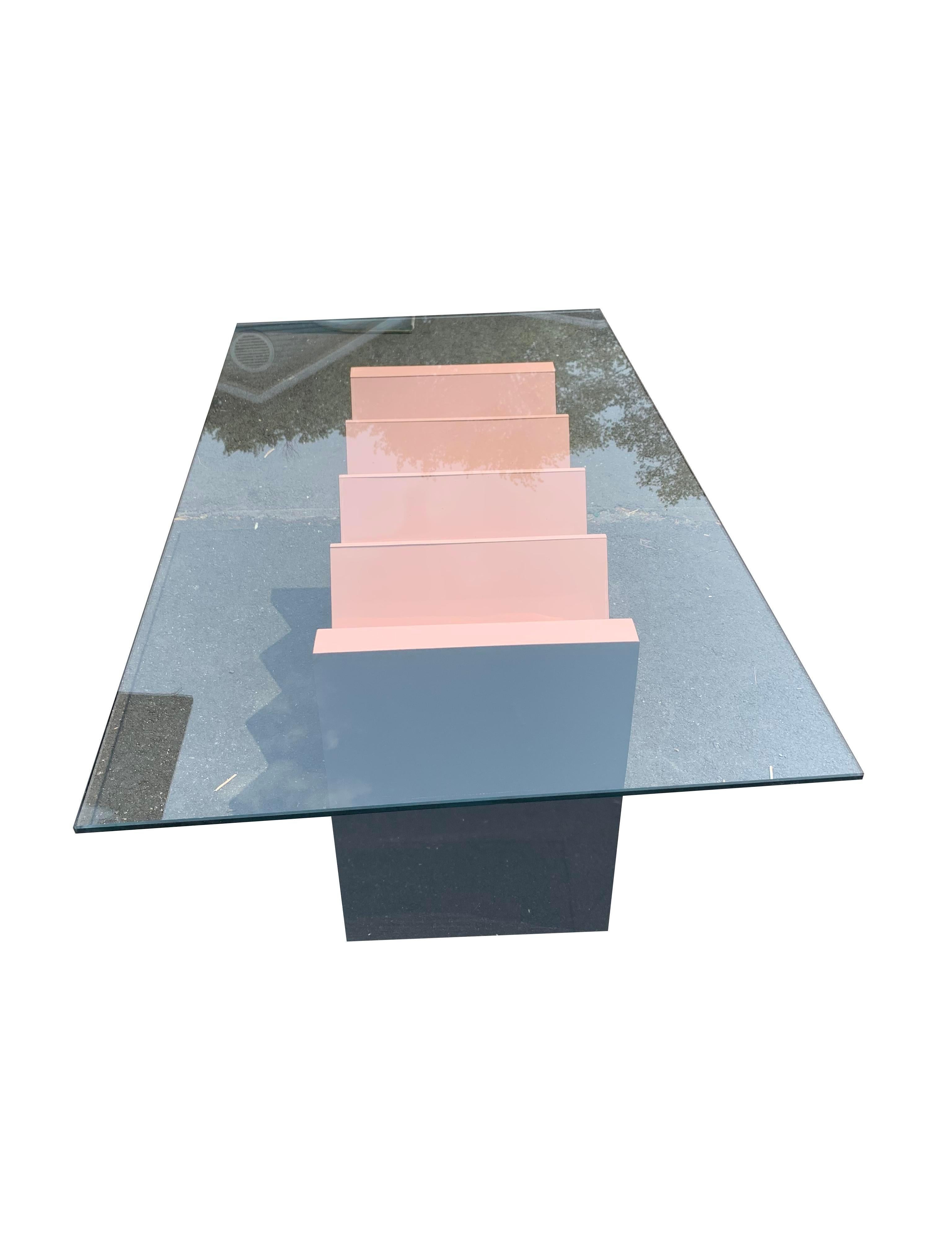 Verre Table de salle à manger vintage 1980/90s Deco Modernity avec plateau en verre en vente