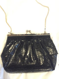 Vintage 1980 Black Snakeskin Cross Body Evening Bag