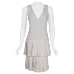 Vintage 1980 Christian Dior Haute Couture Ivory Silk Pleated Drop-Waist Dress 
