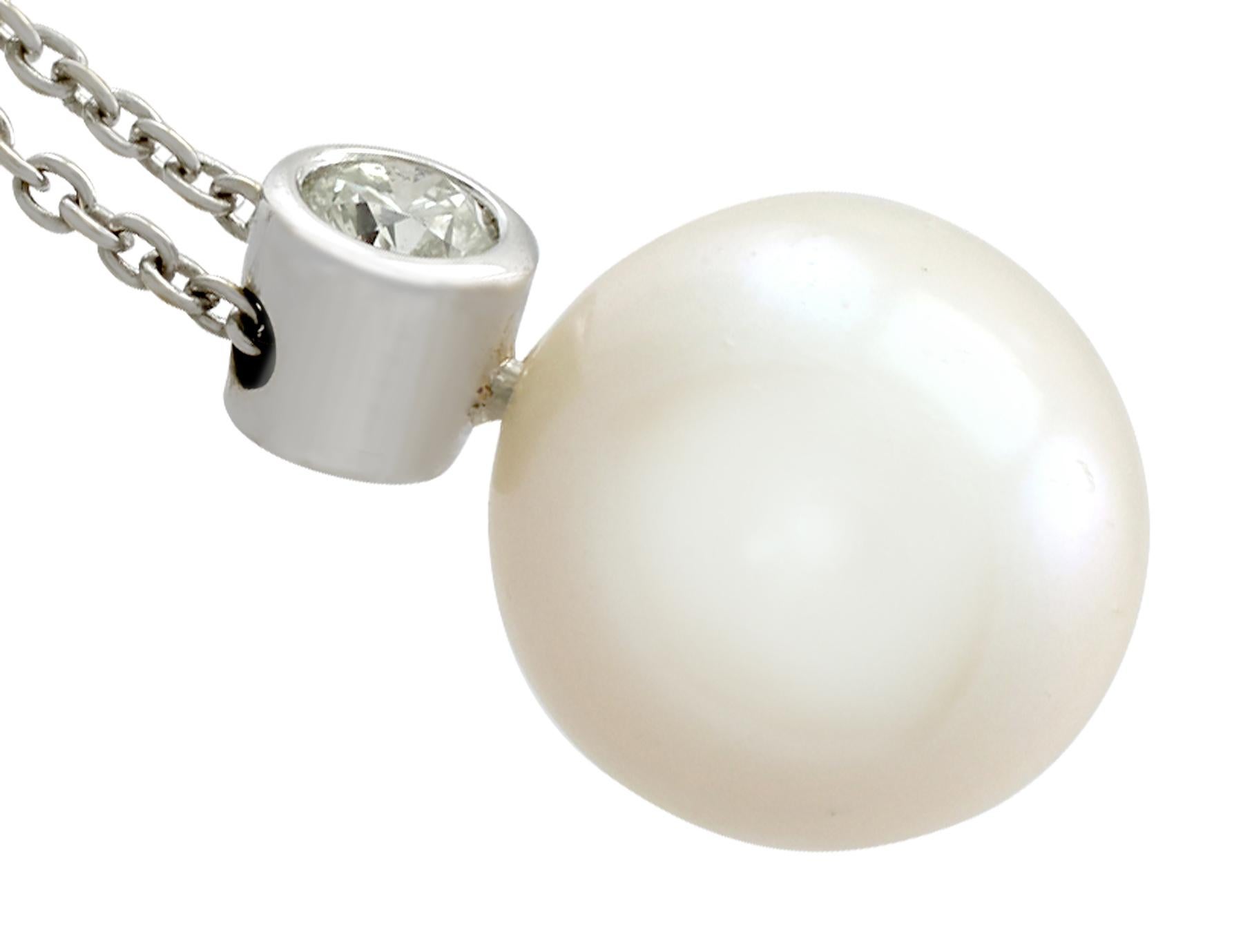Cabochon Vintage Cultured Pearl Diamond 18K White Gold Necklace For Sale