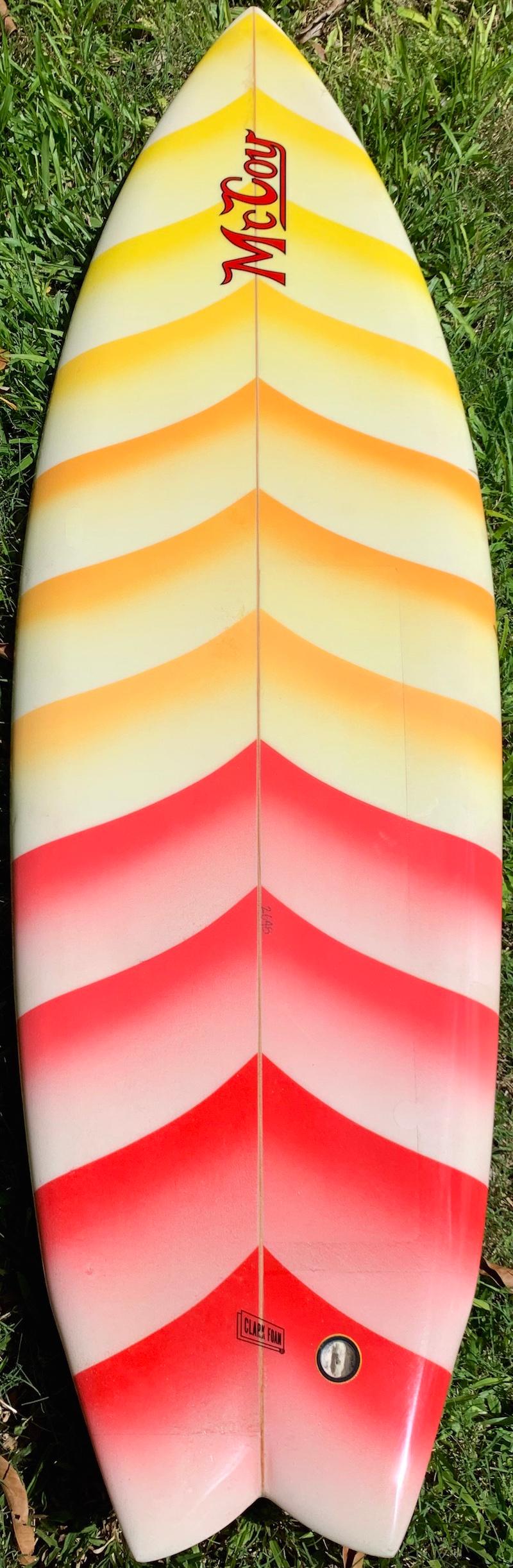 Américain Vintage 1980 McCoy Twin Fin Surfboard by Greg Pautsch en vente