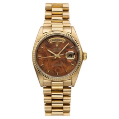 Rolex Day-Date 18038 d'epoca del 1980, oro giallo 18 carati, quadrante Wood, automatico 36 mm