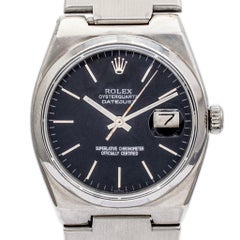 Reloj de acero inoxidable Vintage 1980 Rolex Oyster Quartz Datejust 36MM Black Dial