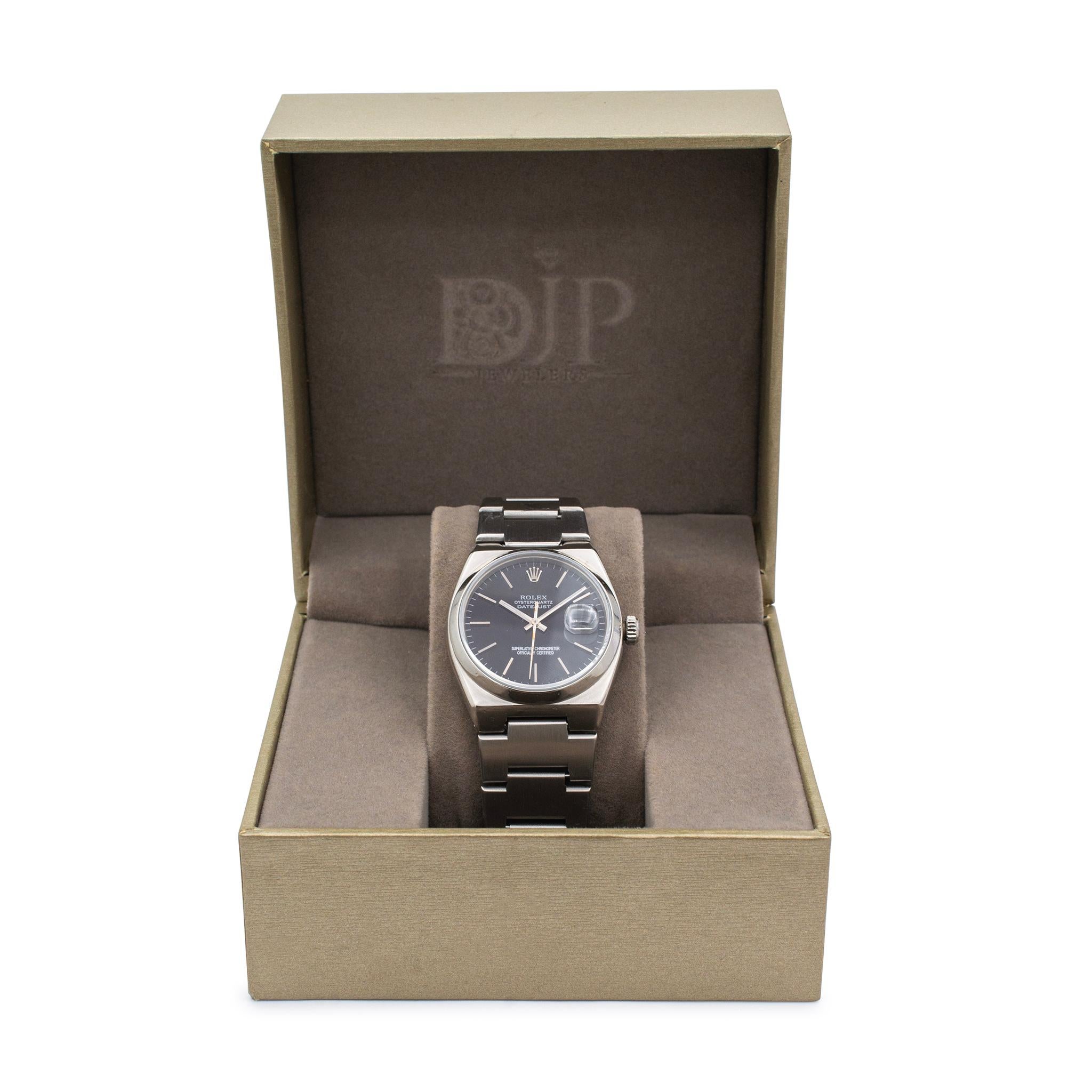Vintage 1980 Rolex Oyster Quartz Datejust 36MM Black Dial Stainless Steel Watch 2