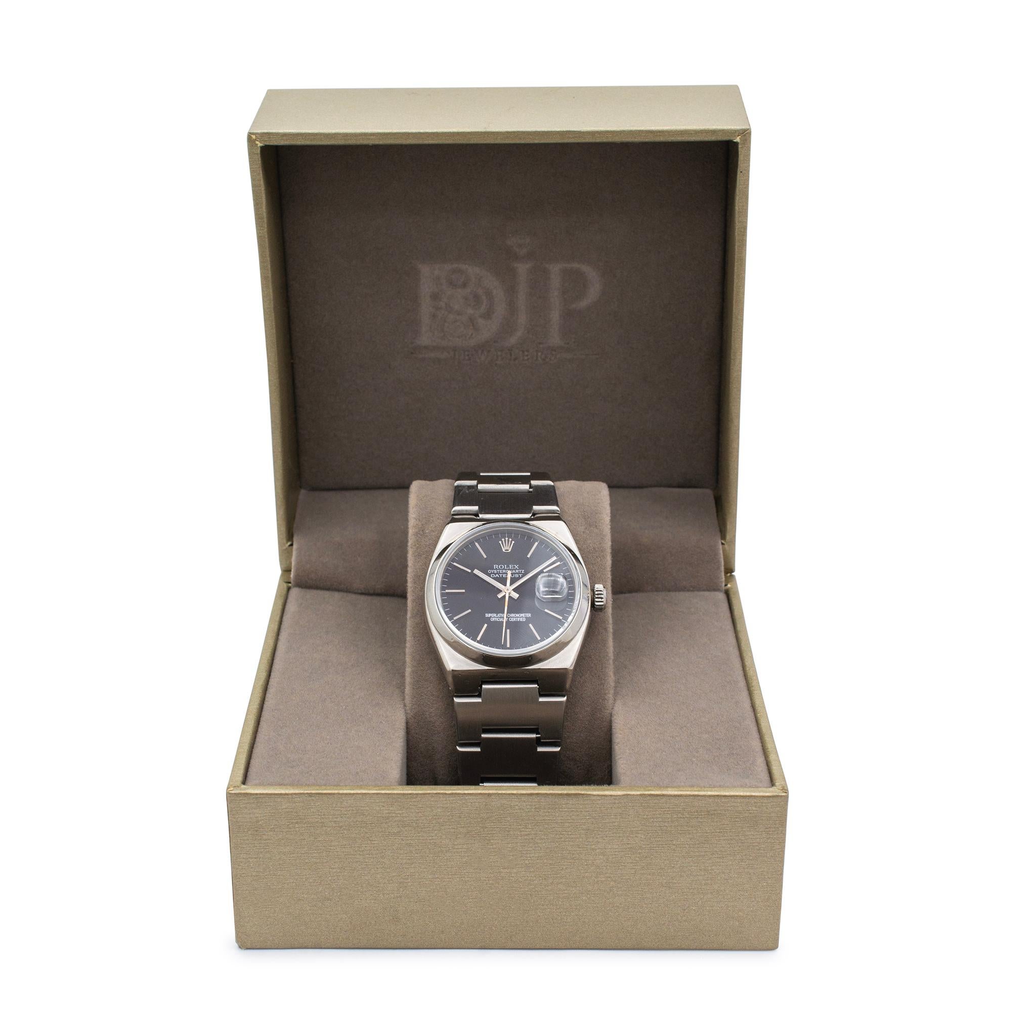 Reloj de acero inoxidable Vintage 1980 Rolex Oyster Quartz Datejust 36MM Black Dial 2