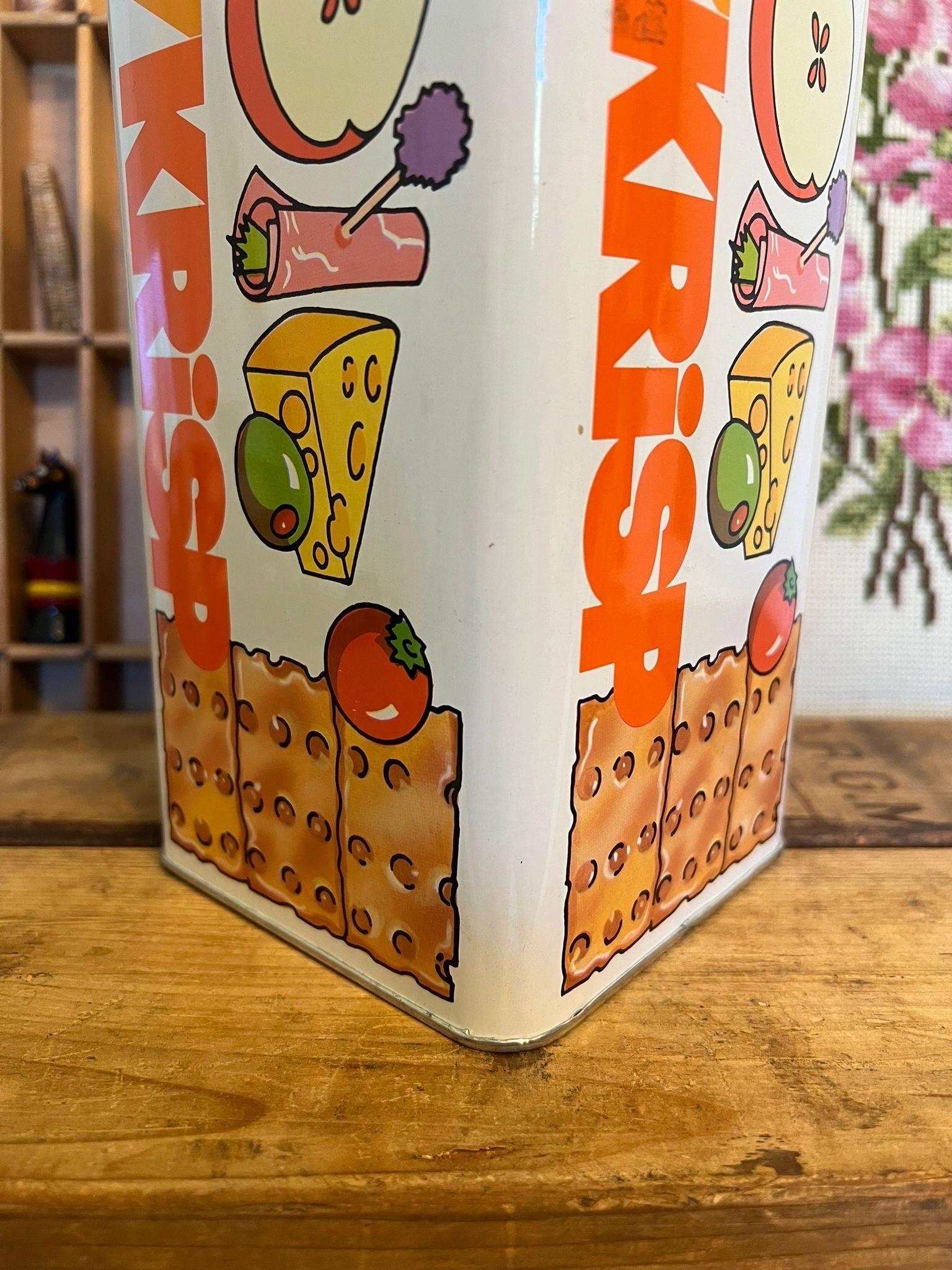 Mid-Century Modern Vintage 1980 RYKRiSP metal cracker tin canister For Sale
