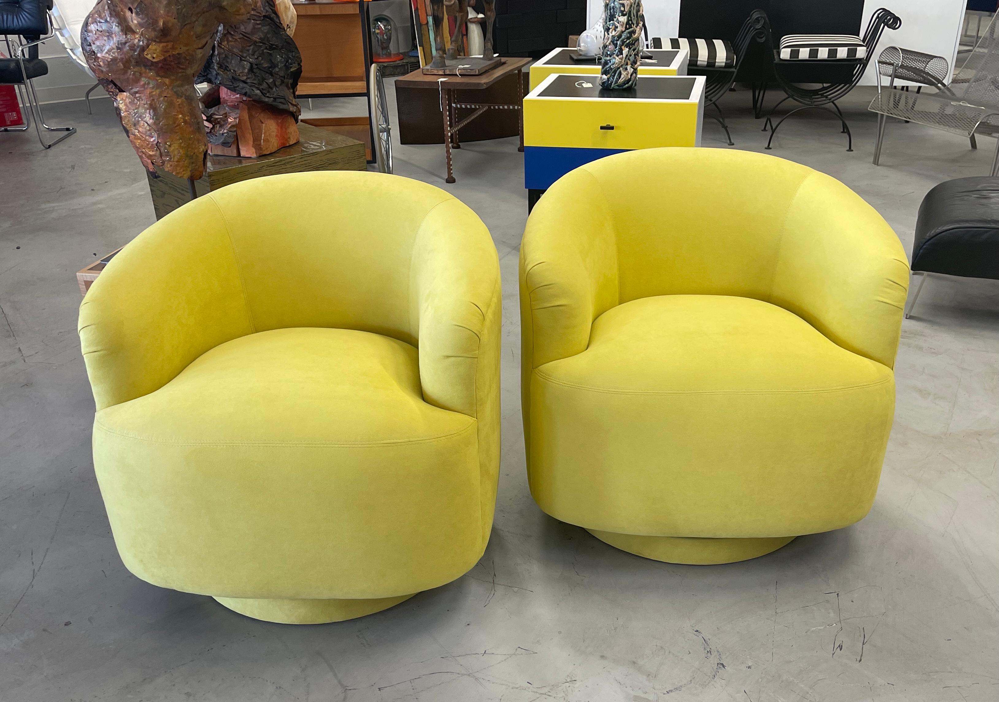 Fabric Vintage 1980’ S Swivel Chairs in Knoll Ultrasuede