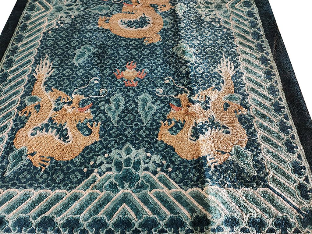 Vintage 1980 Silk Chinese Dragon Carpet ( 3' x 5' - 91 x 152 ) 