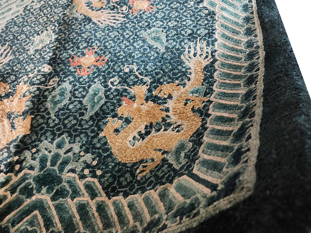 Hand-Knotted Vintage 1980 Silk Chinese Dragon Carpet ( 3' x 5' - 91 x 152 ) For Sale