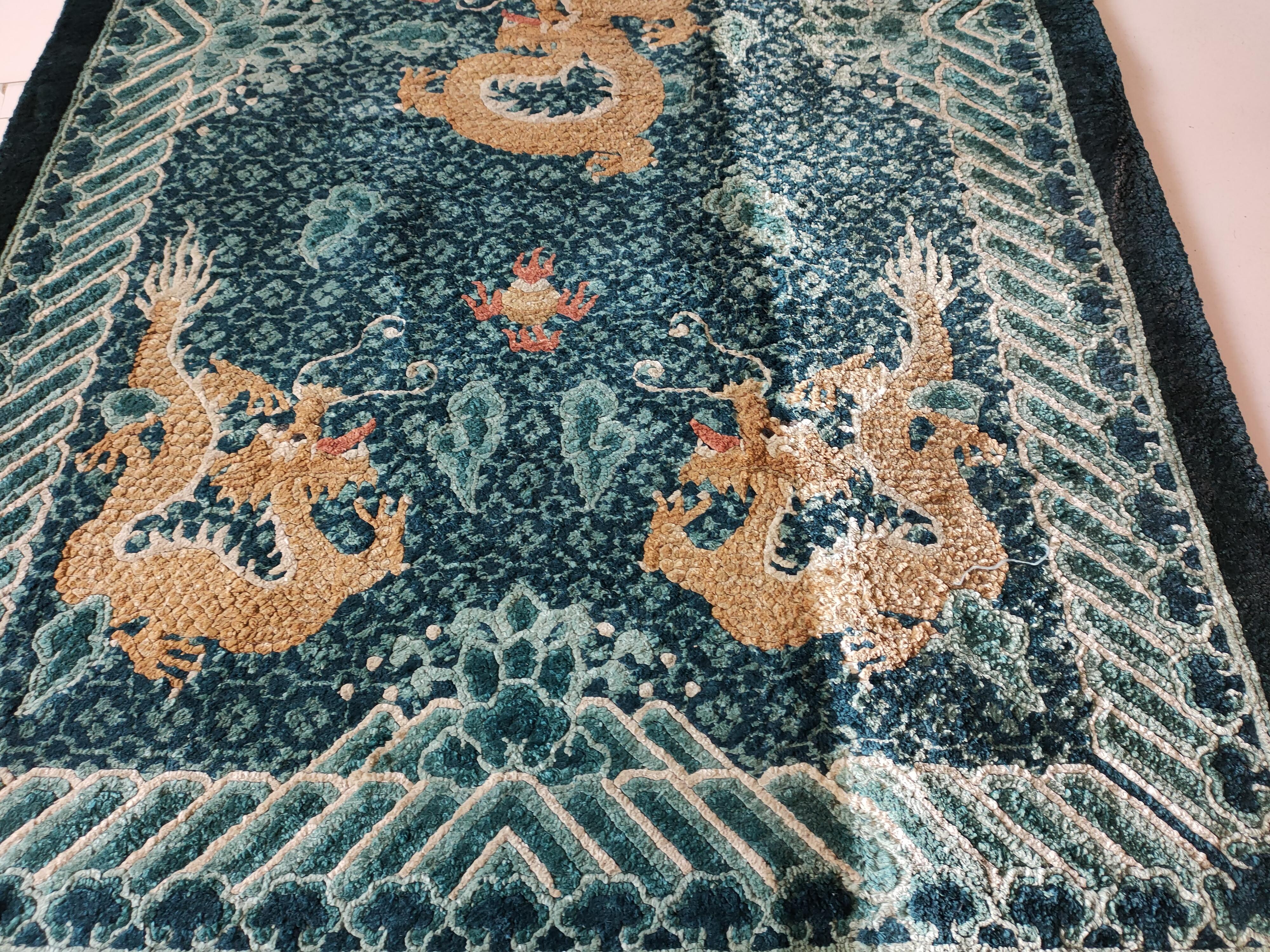 Vintage 1980 Silk Chinese Dragon Carpet ( 3' x 5' - 91 x 152 )  For Sale 2