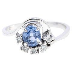 Vintage 1980s 0.91 Carat Sapphire & Diamond Ring 18 Carat White Gold