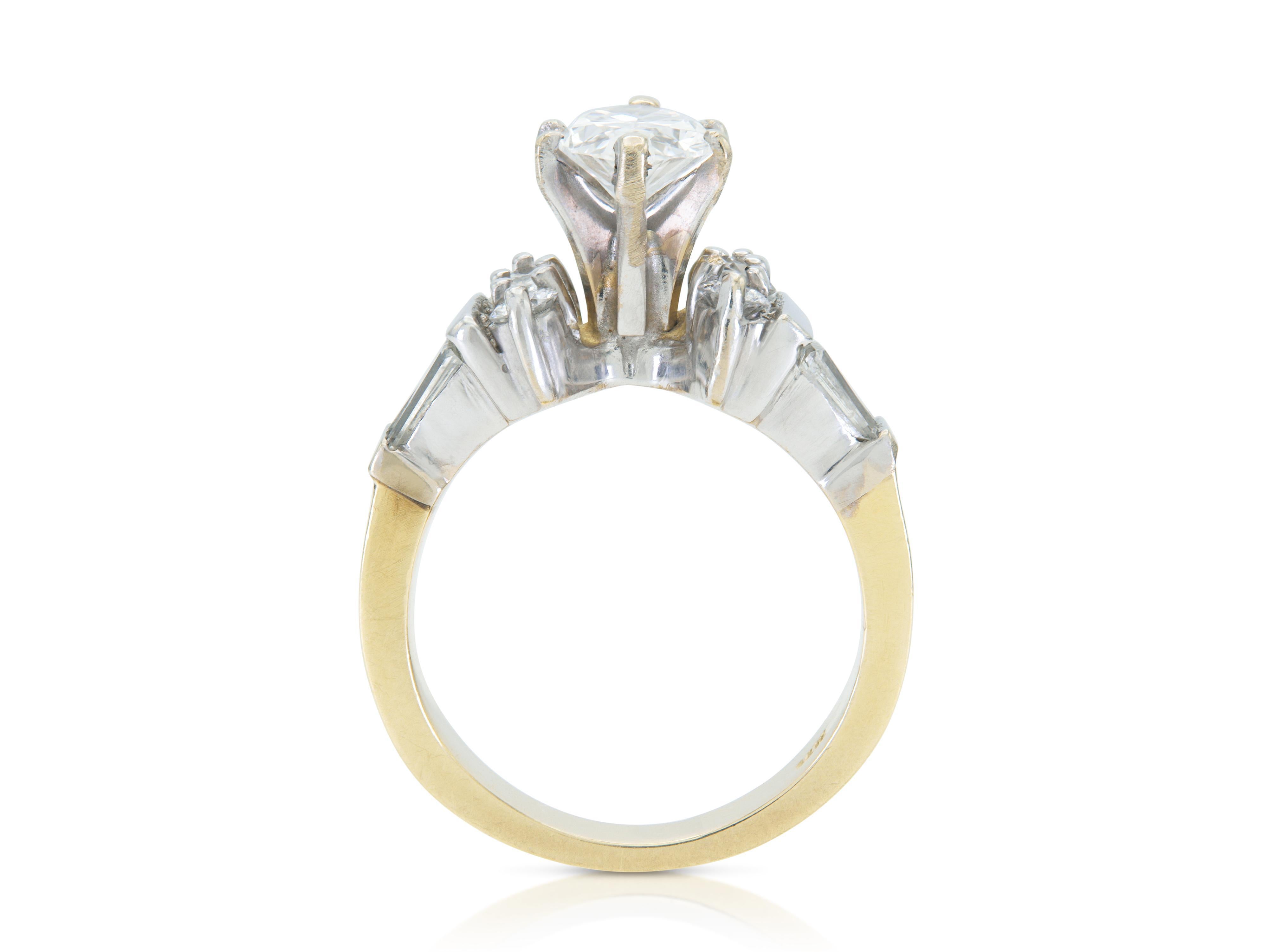 Anello di fidanzamento vintage anni '80 con diamante taglio marquise da 0,95 carati In condizioni buone in vendita a New York, NY