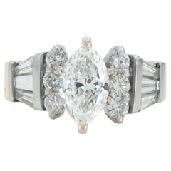 Vintage 1980s 0.95 Carat Marquise Cut Diamond Engagement Ring