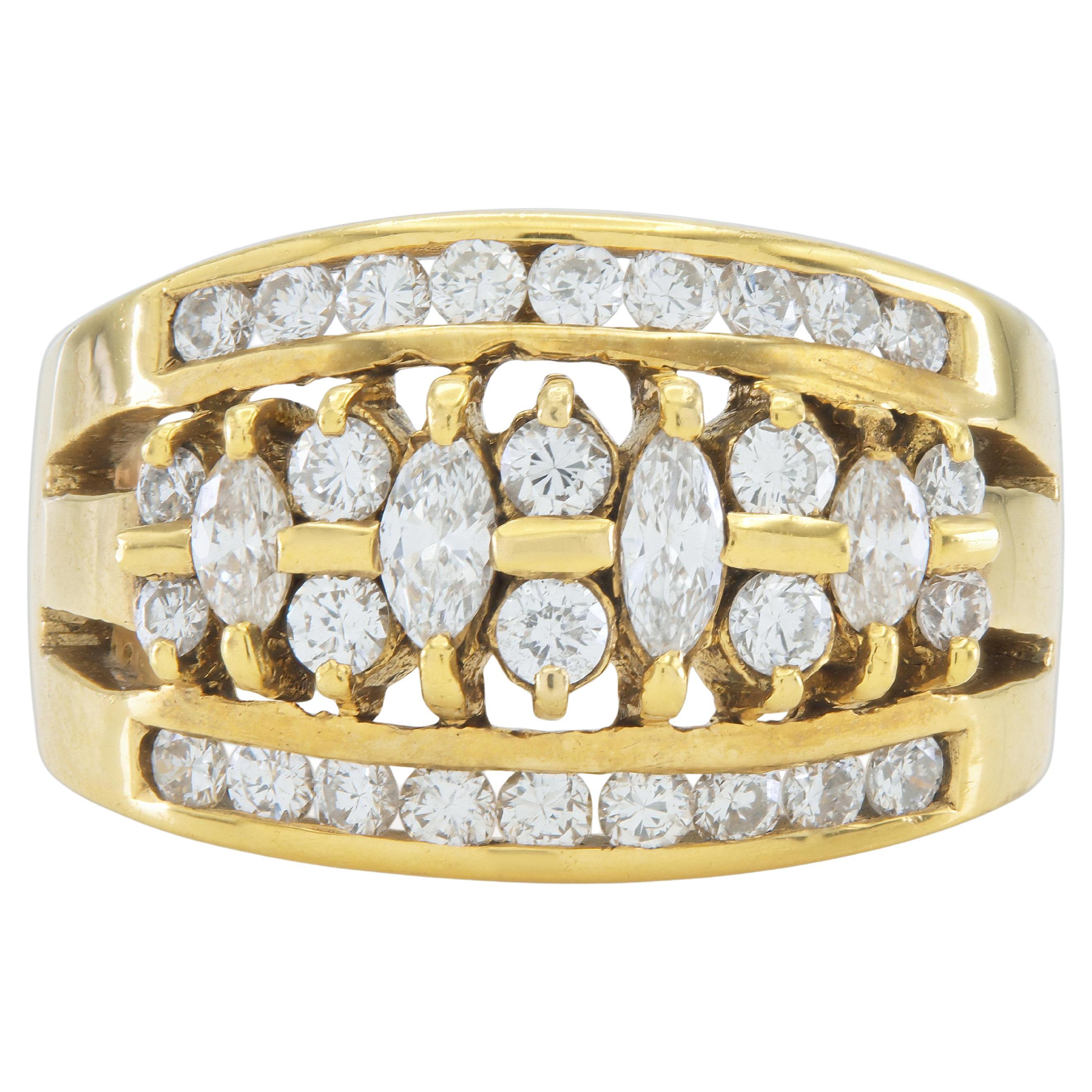 Vintage 1980s 1.00 Carat Marquise and Round Cut Diamonds Ring