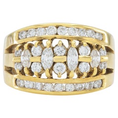 Vintage 1980s 1.00 Carat Marquise and Round Cut Diamonds Ring