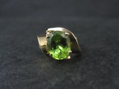Vintage 1980s 10K Yellow Gold Peridot Solitaire Ring Size 7