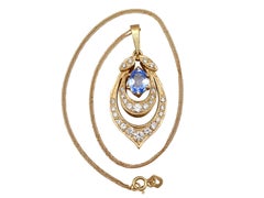 Vintage-Anhänger aus Gelbgold, 1980er Jahre, 1,10 Karat mit Aquamarin-Diamant, Ovalschliff
