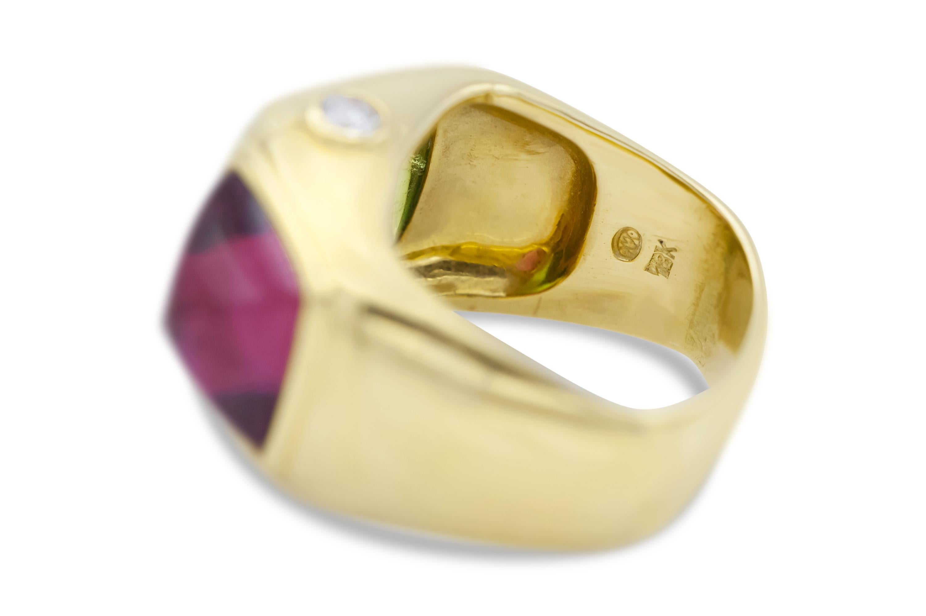 Vintage 1980er Jahre 12,00 Karat Roter und grüner Zuckerhut-Turmalinen-Ring mit Zuckerhut-Schliff Damen im Angebot