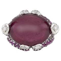 Vintage 1980s 12.00 Carat Rubellite Ring with Rubies and Diamonds