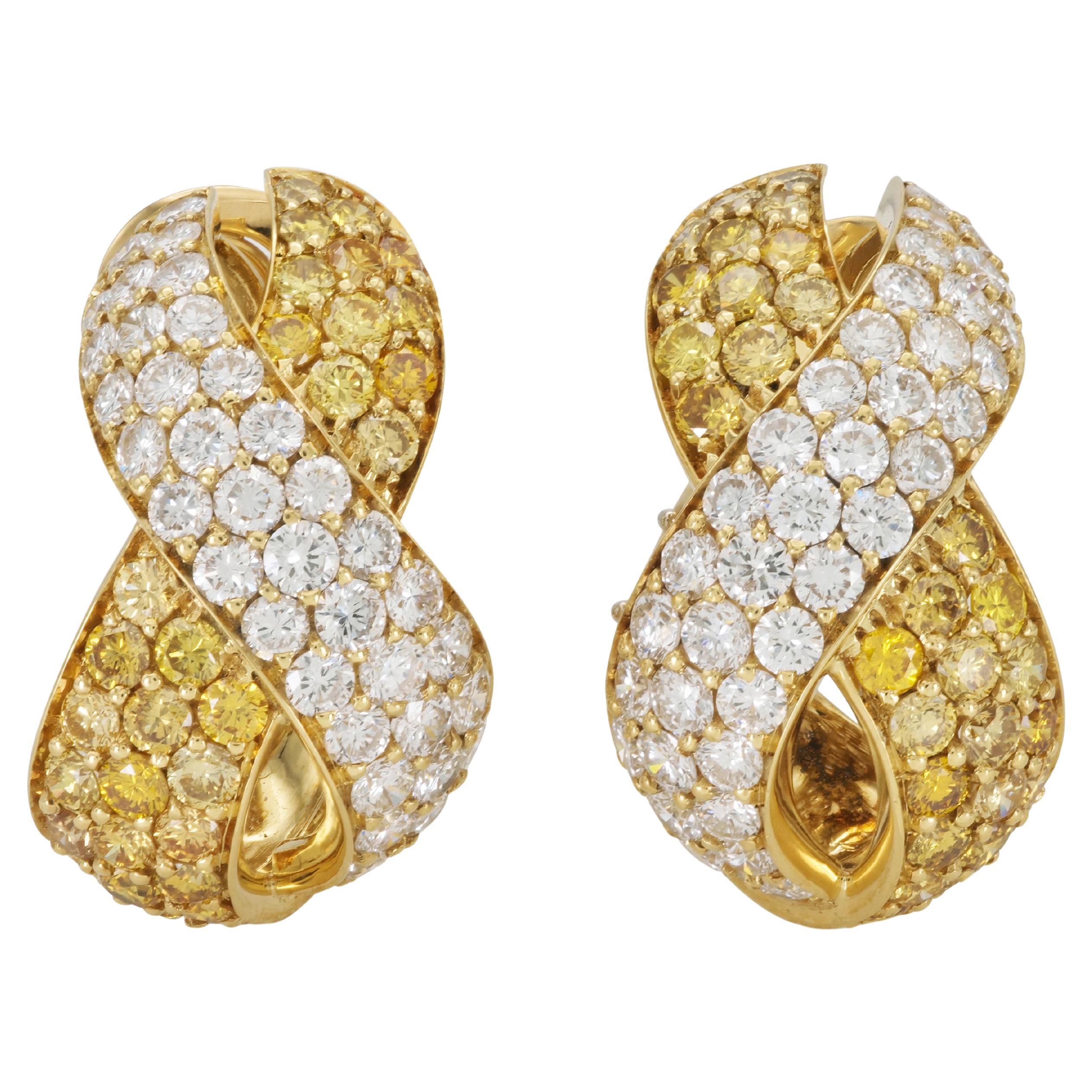 Vintage 1980s 12.00 Carat White and Yellow Diamond X Earrings