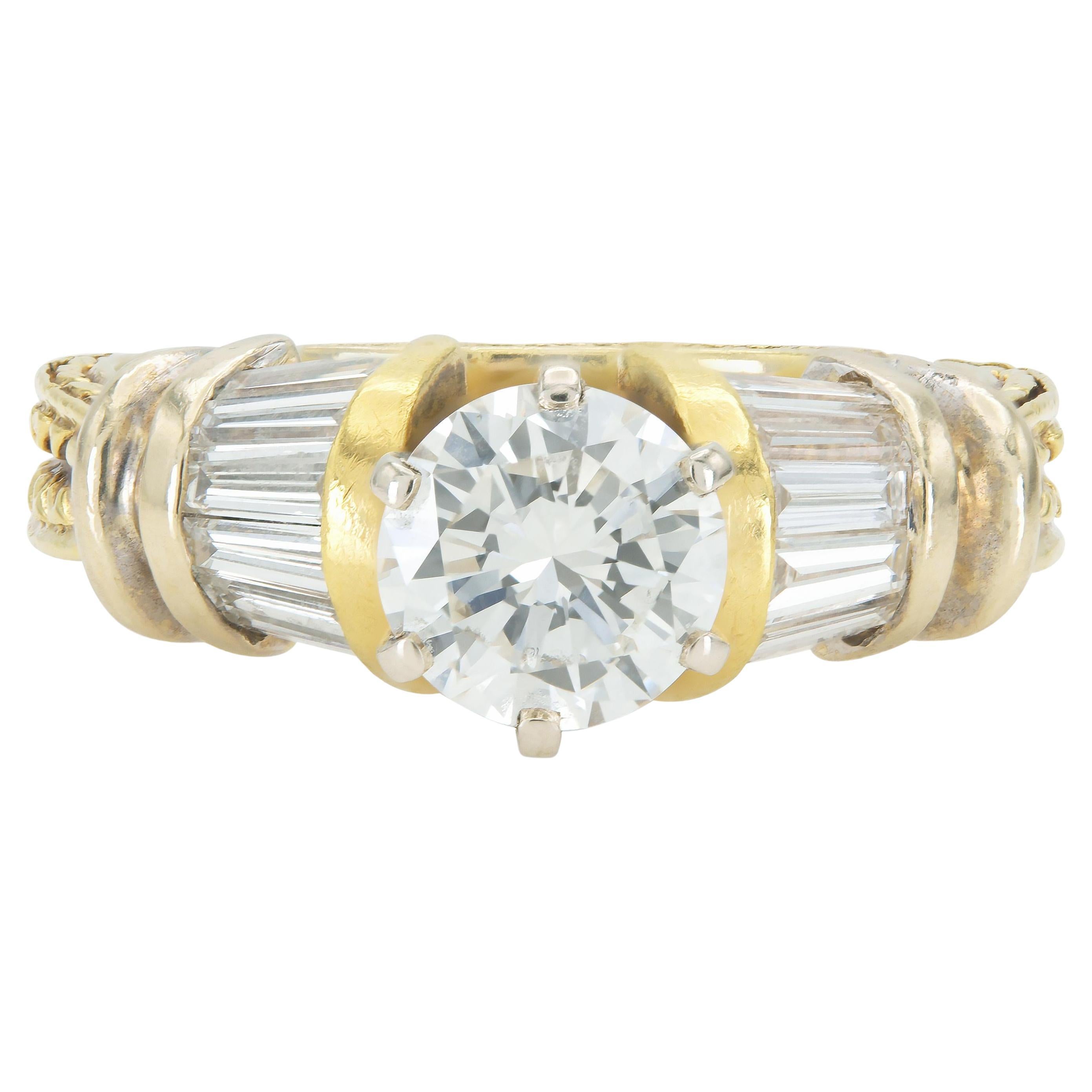 Anello di fidanzamento vintage anni
80 con diamante taglio rotondo da 1,25 carati