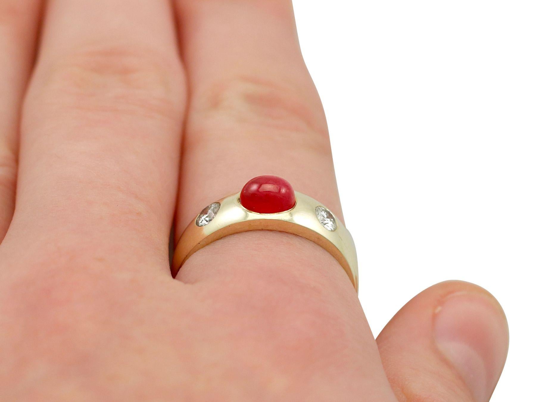 1.29 Carat Cabochon Cut Ruby and Diamond Yellow Gold Cocktail Ring For Sale 3
