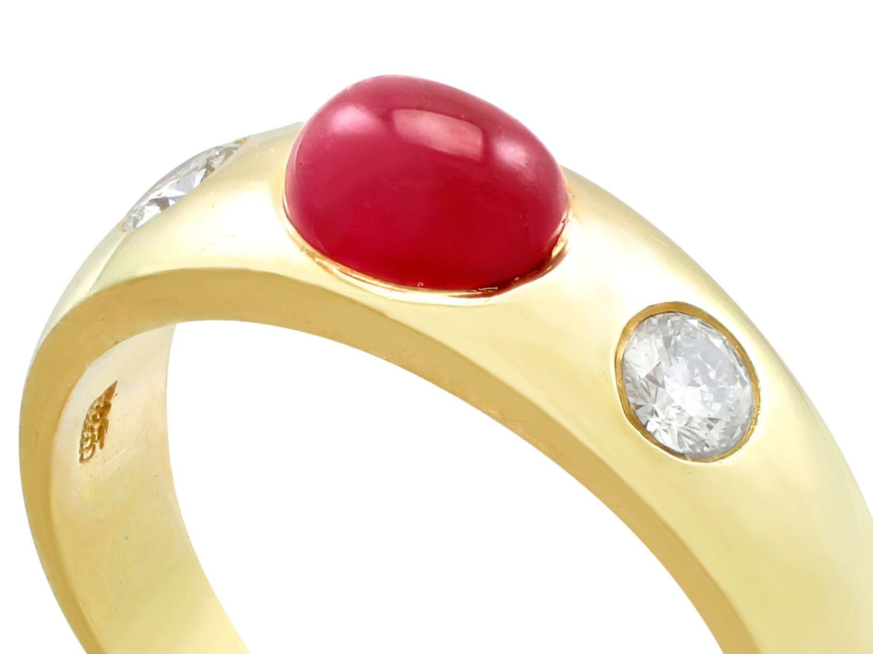 Retro 1.29 Carat Cabochon Cut Ruby and Diamond Yellow Gold Cocktail Ring For Sale