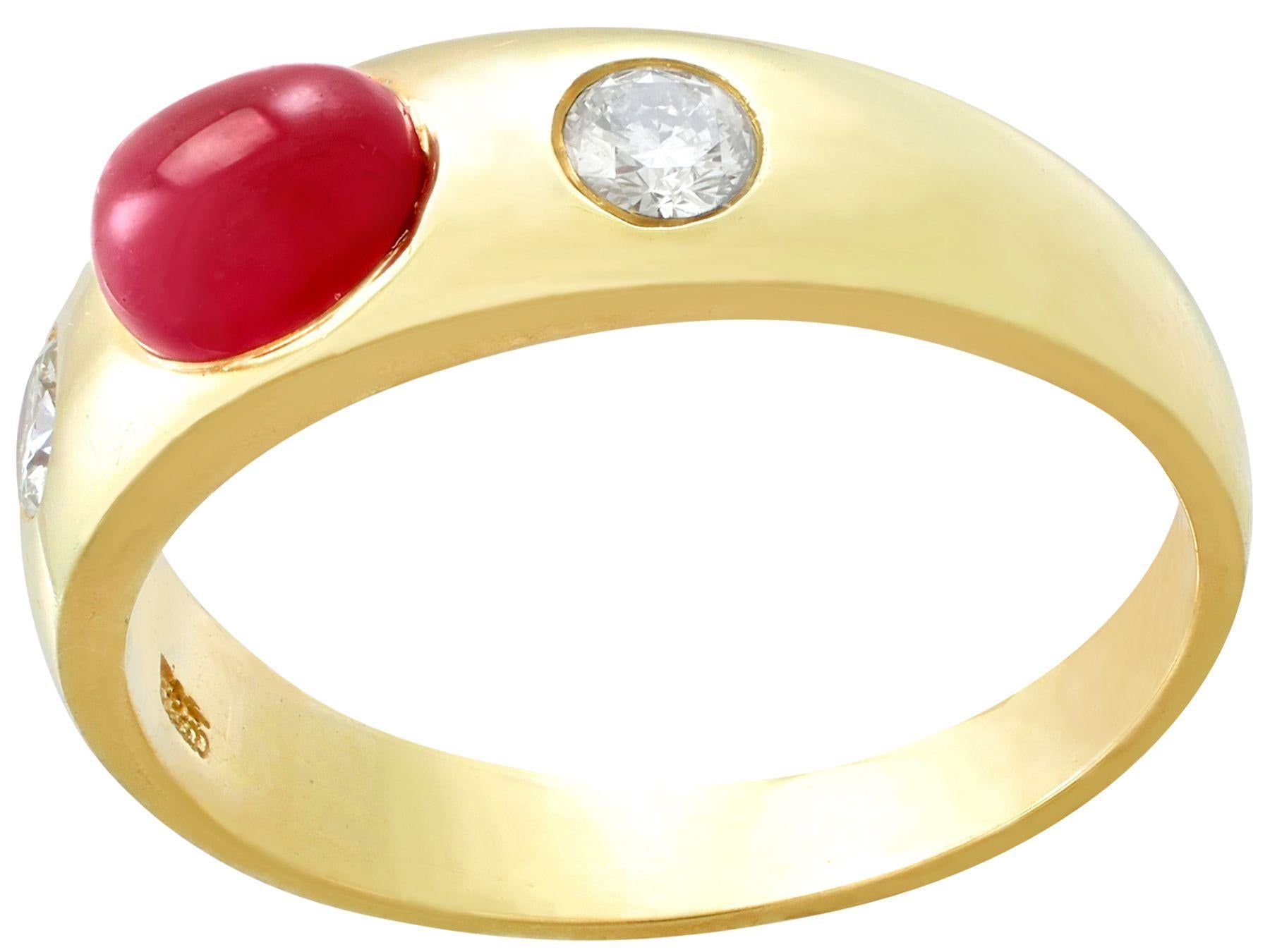 Round Cut 1.29 Carat Cabochon Cut Ruby and Diamond Yellow Gold Cocktail Ring For Sale