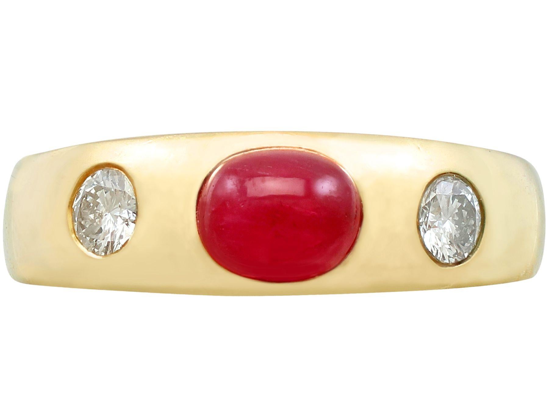 1.29 Carat Cabochon Cut Ruby and Diamond Yellow Gold Cocktail Ring In Excellent Condition For Sale In Jesmond, Newcastle Upon Tyne