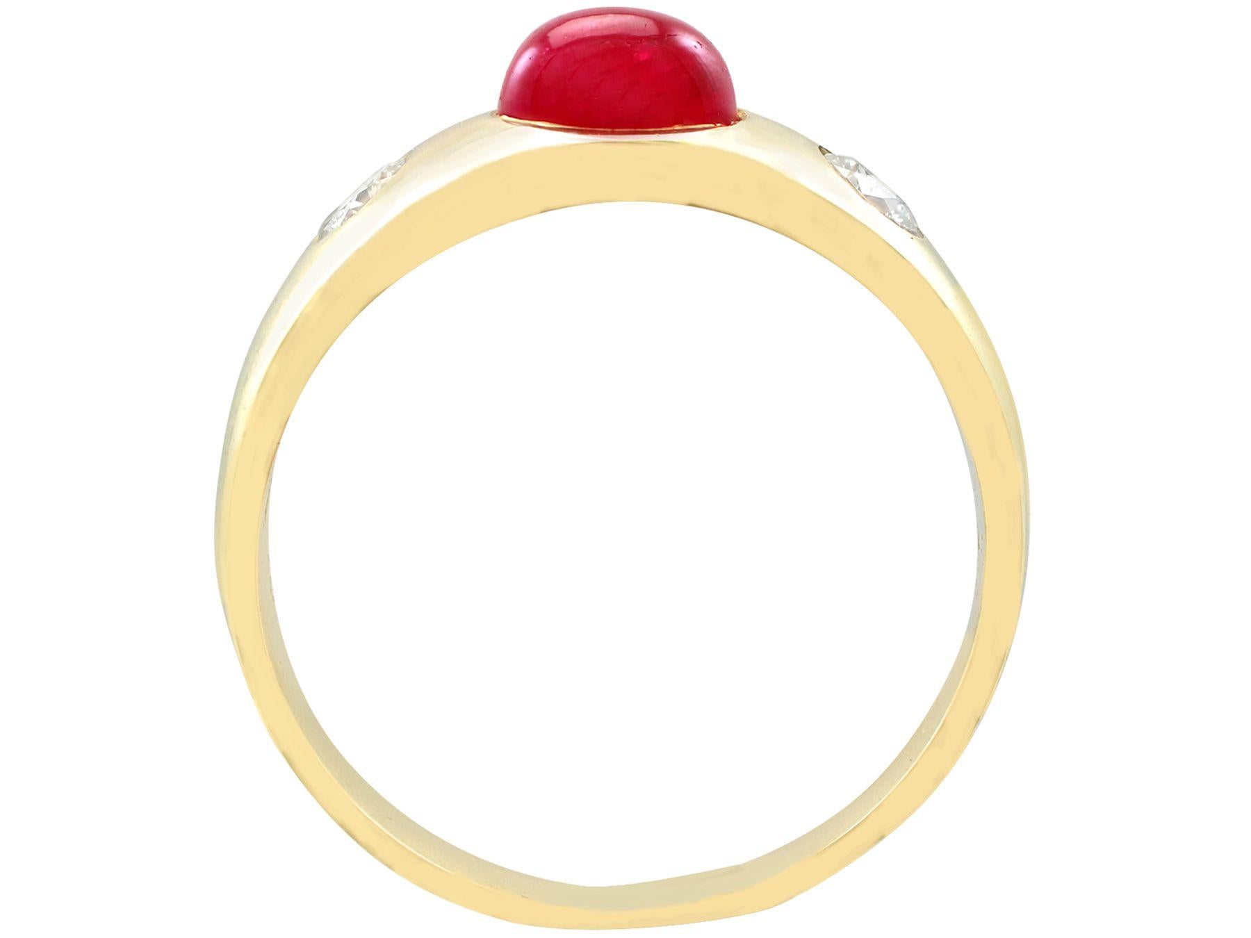 Women's or Men's 1.29 Carat Cabochon Cut Ruby and Diamond Yellow Gold Cocktail Ring For Sale