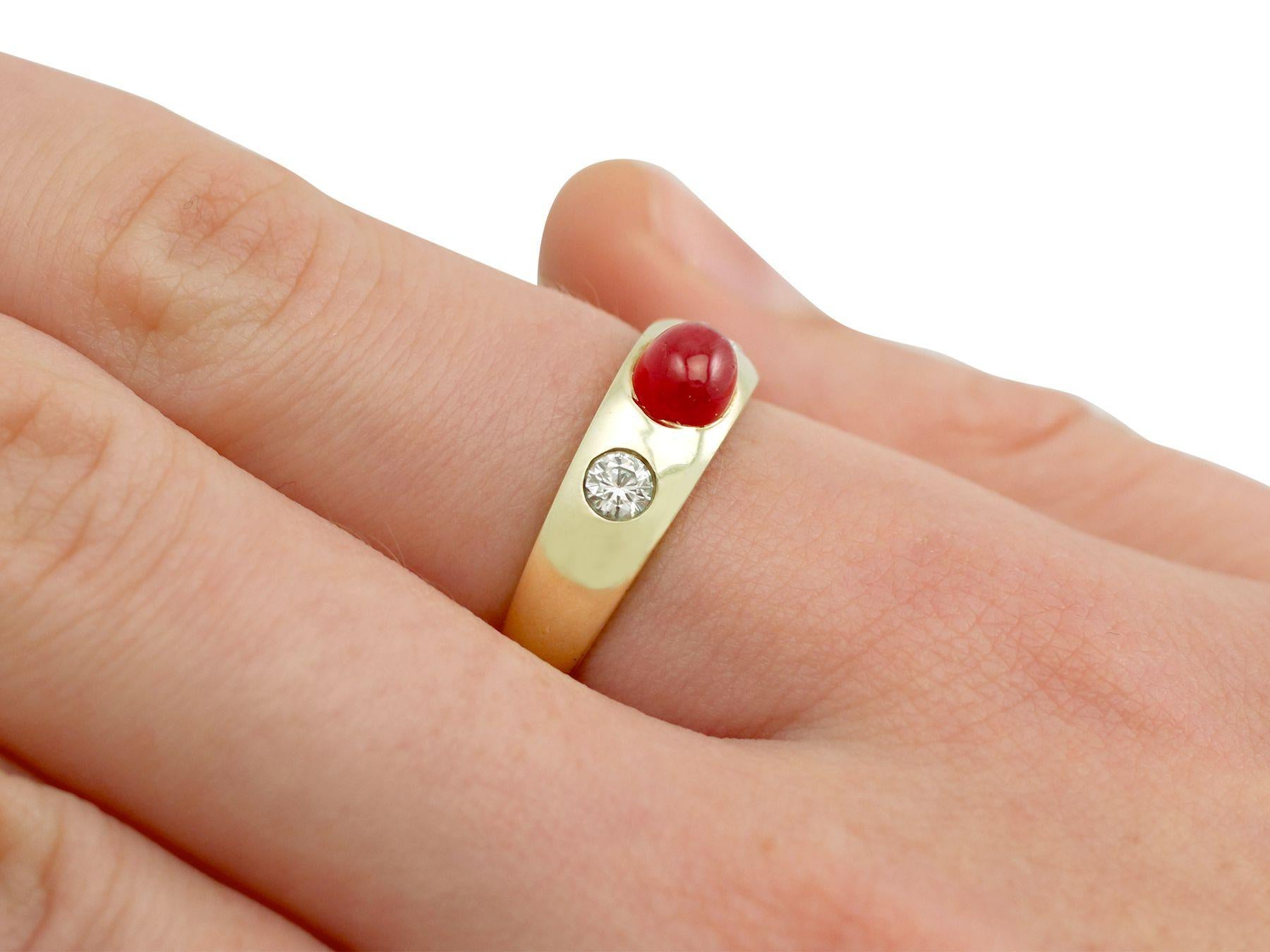1.29 Carat Cabochon Cut Ruby and Diamond Yellow Gold Cocktail Ring For Sale 2