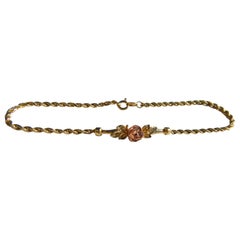 Vintage 1980s 14 Karat Gold Rose Rope Chain Bracelet